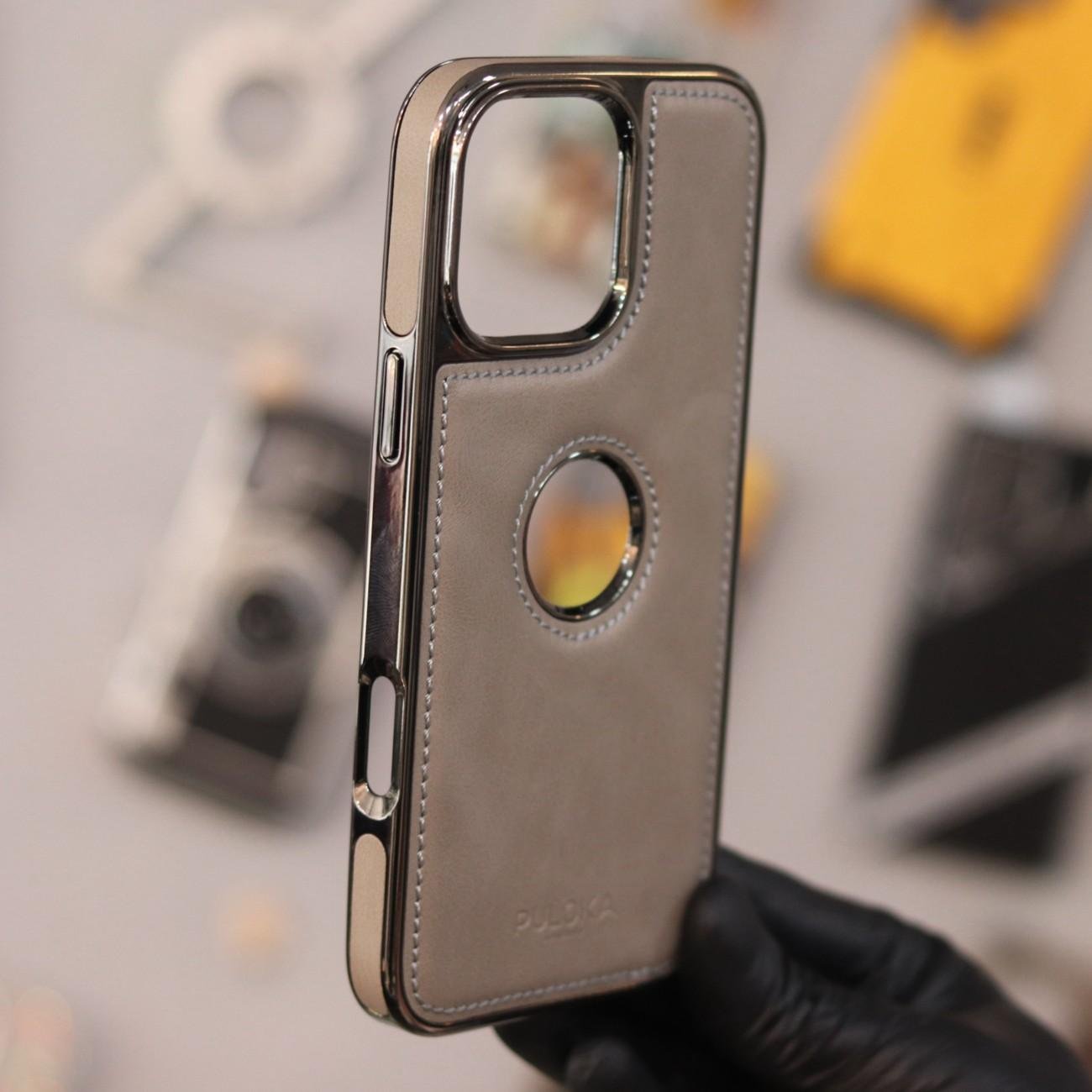 Puloka Logo Cut Leather Case-Light Brown-iPhone 16 Pro Max - Image 2