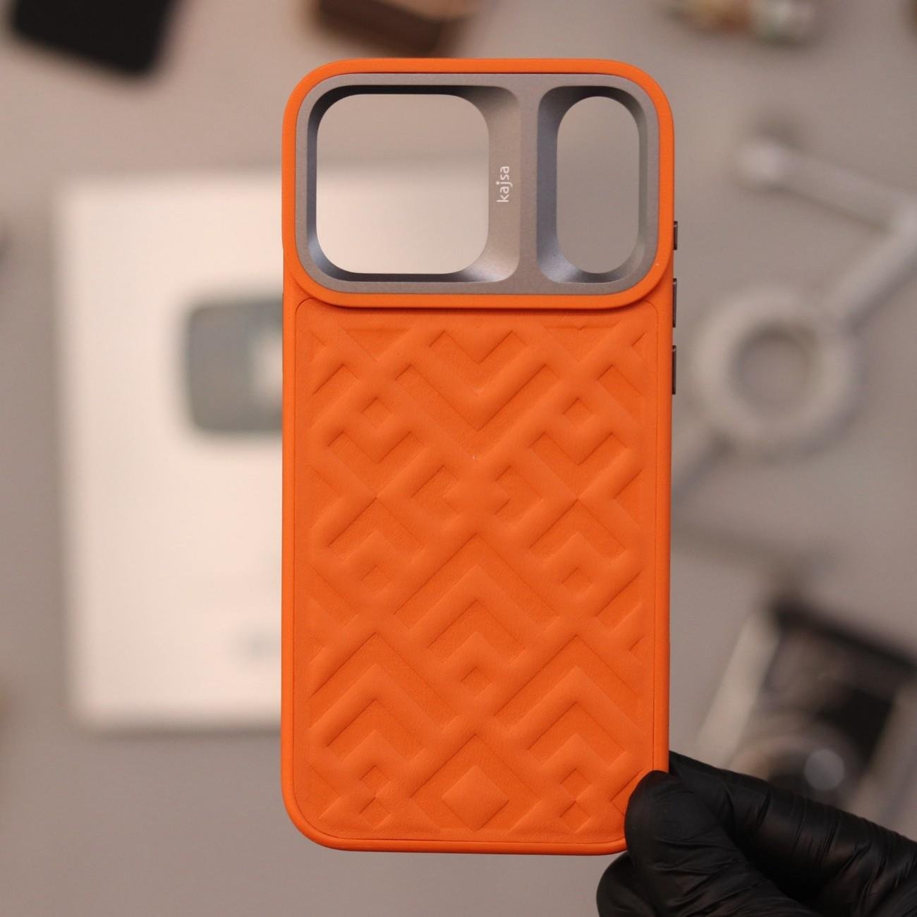 Kajsa Briquette Collection - Rhombus Back Case Orange-Grey (S.No. BCRBCOG-17Pro)