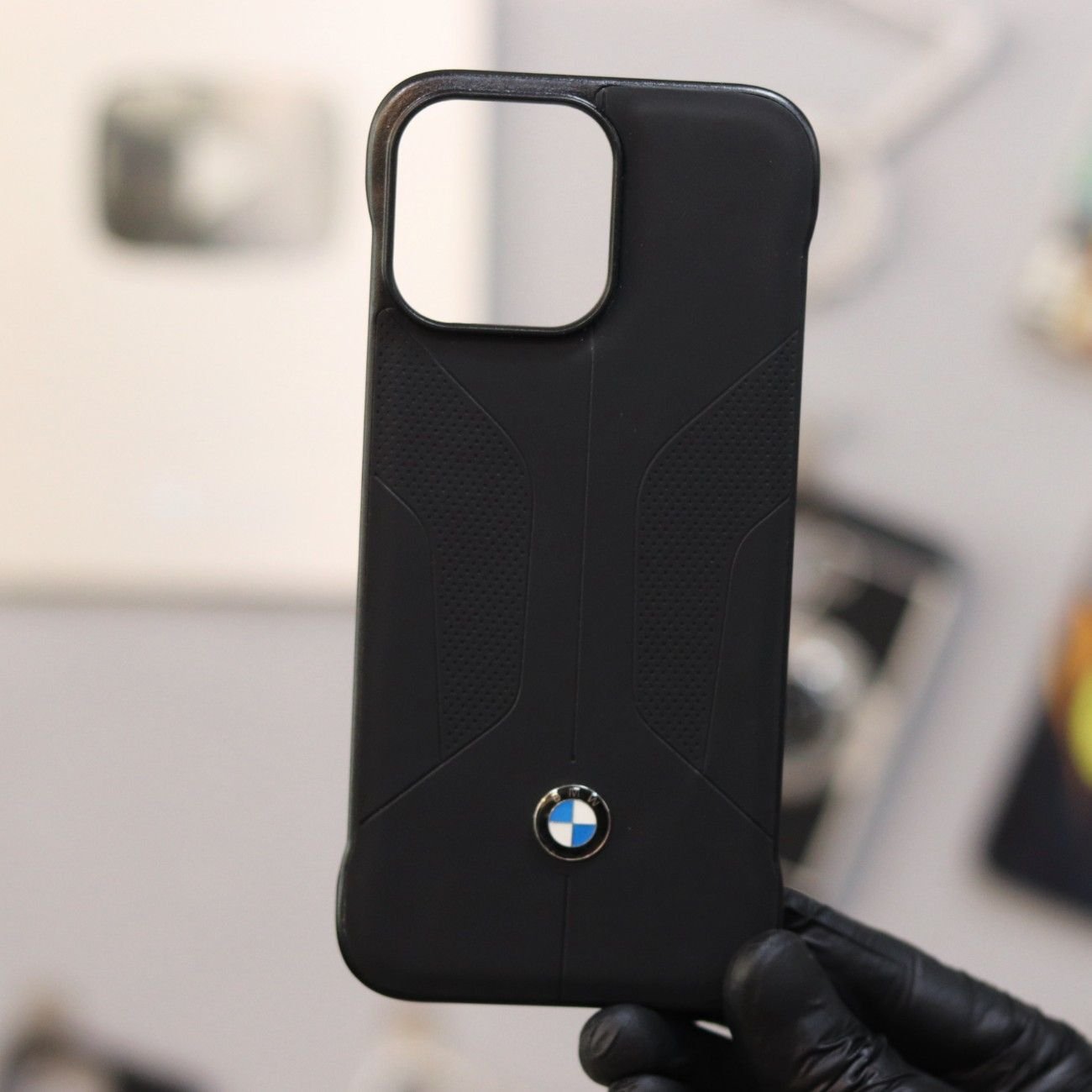 Side Cut Leather Texture BMW Case-Black-iPhone 16 Pro Max