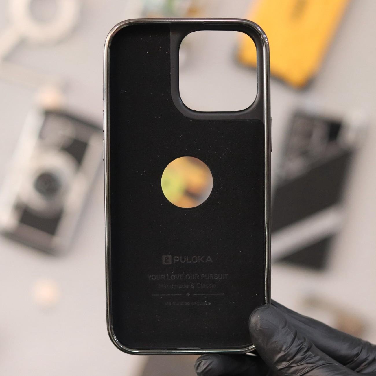 Puloka Logo Cut Leather Case-Light Brown-iPhone 16 Pro Max - Image 3