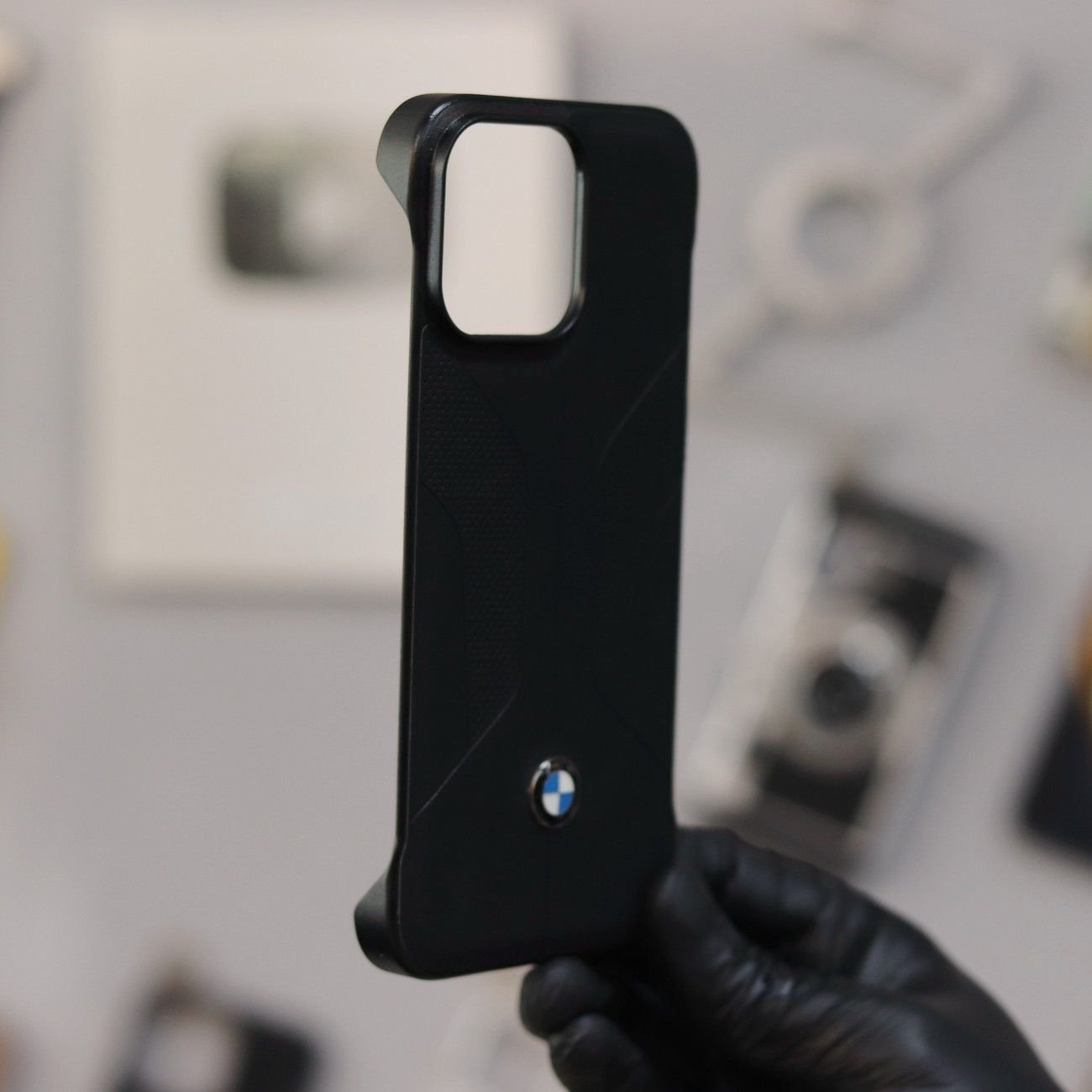 Side Cut Leather Texture BMW Case-Black-iPhone 16 Pro Max - Image 3