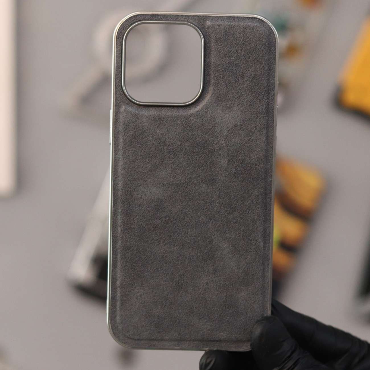 Plastic Leather Textured Case-Grey-iPhone 16 Pro Max