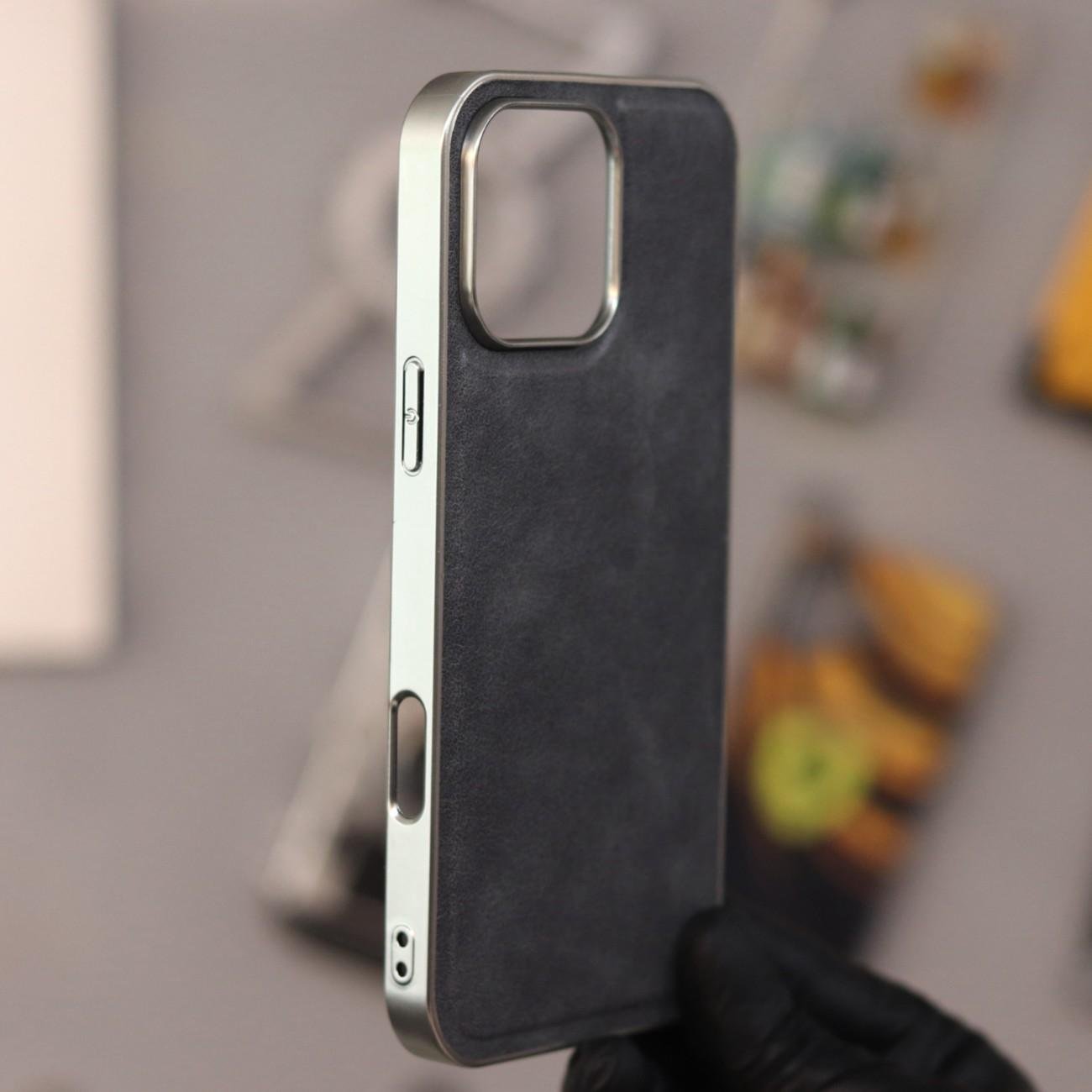 Plastic Leather Textured Case-Grey-iPhone 16 Pro Max - Image 3